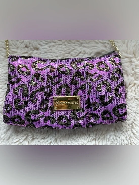 Betsey Johnson Vintage Purple Sequin Bow Crossbody Bag - Picture 3 of 5